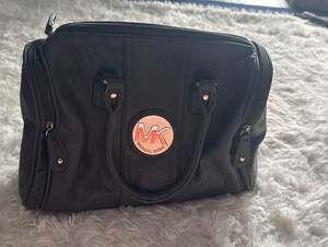 Michael Kors Gray Pebble Leather Satchel Handbag with Rose Gold MK Circle Logo